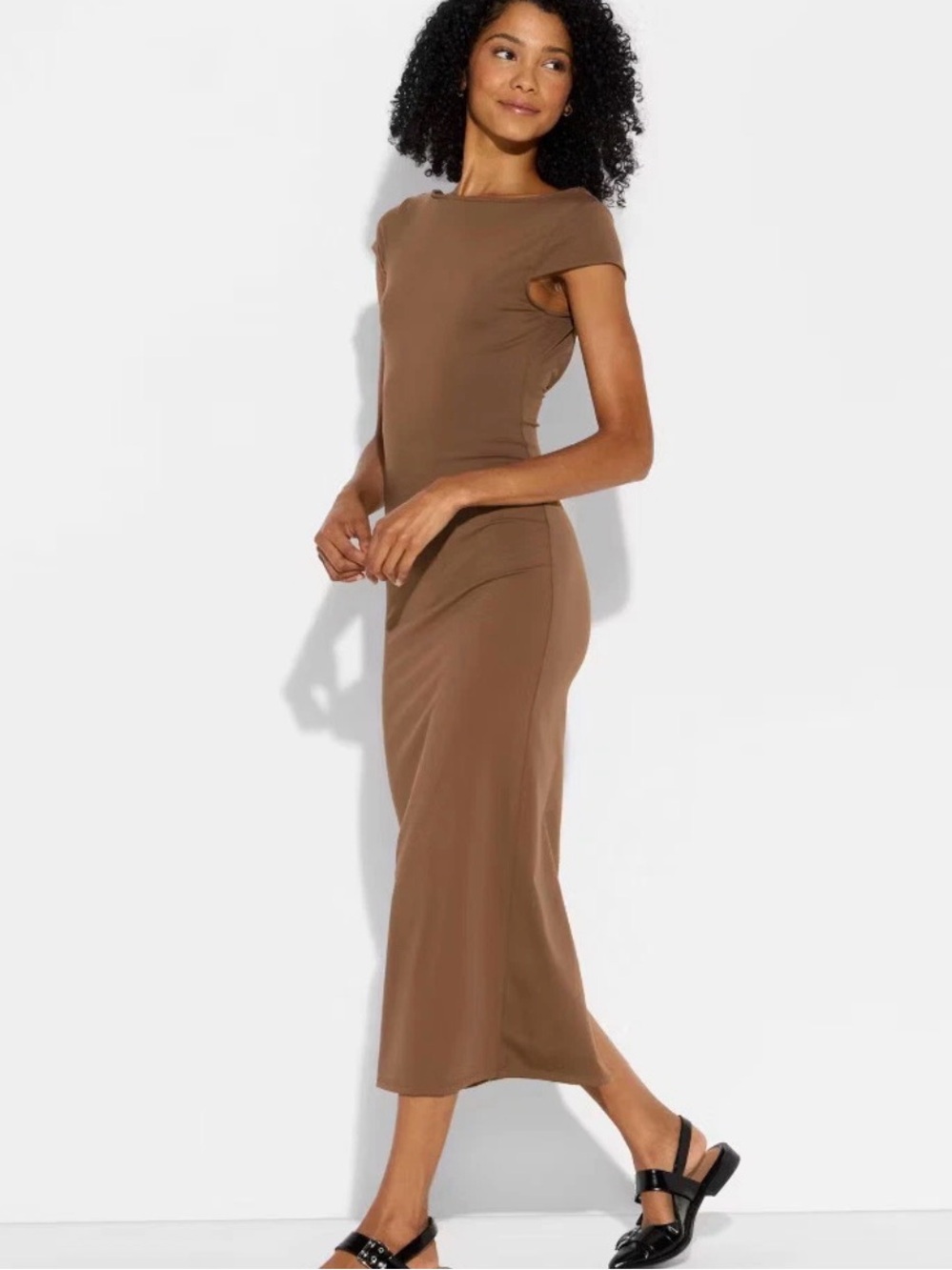 Women's Backless Cap Sleeve Midi Bodycon Dress